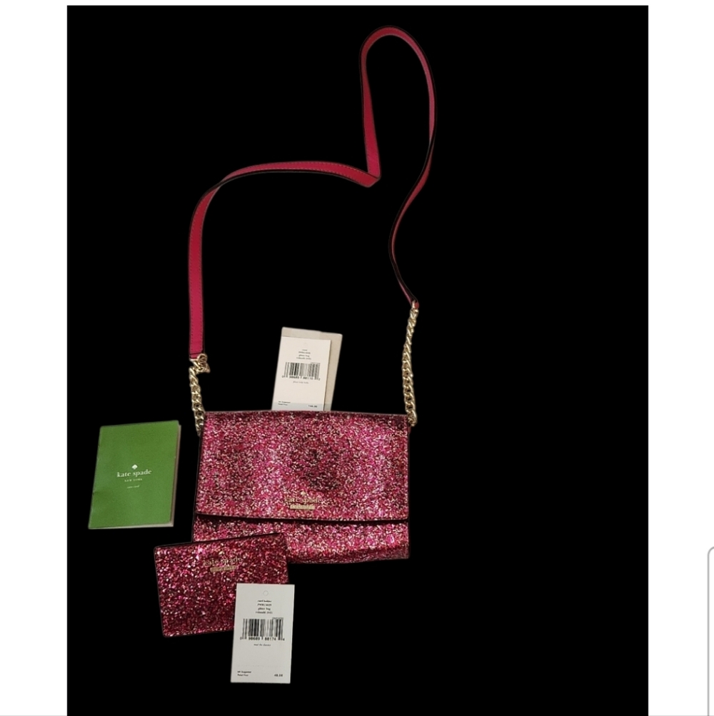 kate spade Hot Pink Glitter Crossbody with Gold Chain SET■ FIRM ON PRICE